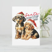 レトロクリスマスの子犬サンタおストップ願いかわいい犬 シーズンカード (スタンド正面)