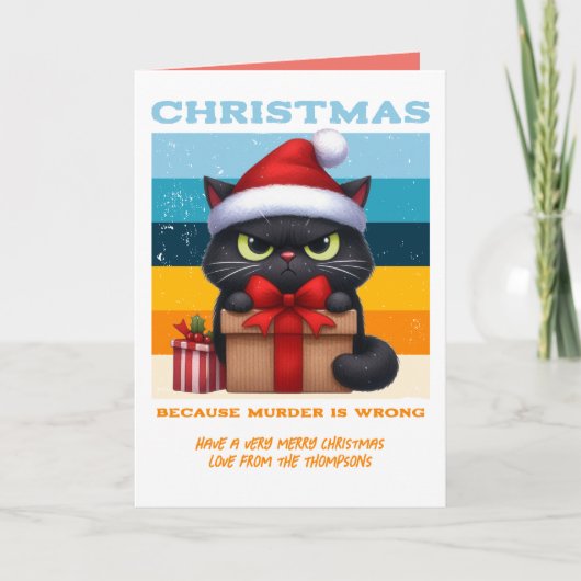 レトロクリスマスの猫の写真:ティンセルタイドのユーモア シーズンカード (正面)