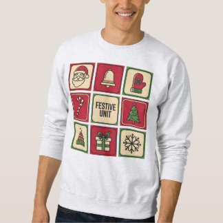レトロクリスマスアイコン グリッドデザイン Festive Unit (1) スウェットシャツ