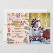 レトロクリスマスウィンターオネダーランド誕生日写真 招待状 (正面)