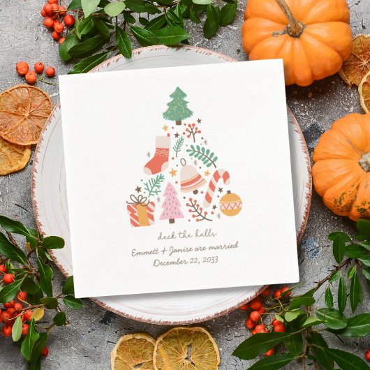 レトロクリスマスウェディングイラスト飾ろう スタンダードカクテルナプキン