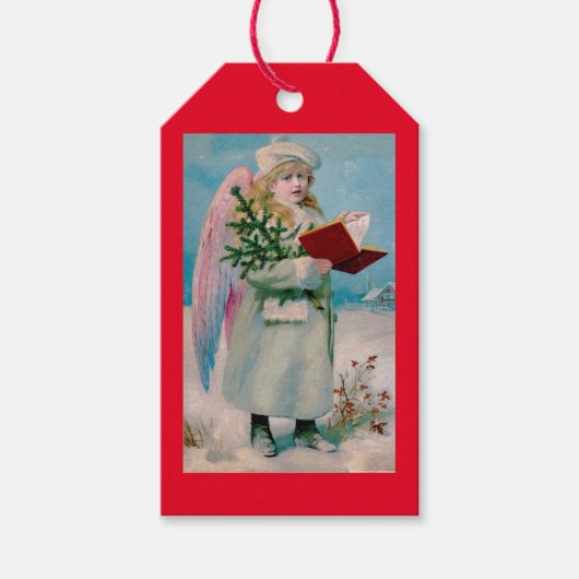 レトロクリスマスエンジェルinスノーギフトラベル ギフトタグ (正面)