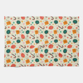 レトロクリスマスオーナメントとギフトパターン キッチンタオル (横)