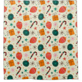 レトロクリスマスオーナメントとギフトパターン シャワーカーテン (正面)