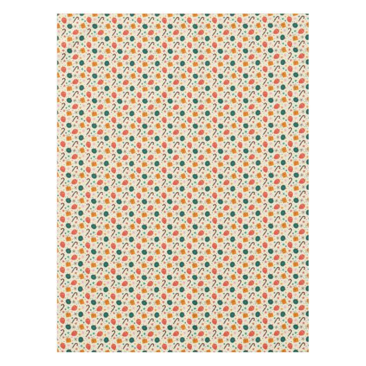 レトロクリスマスオーナメントとギフトパターン テーブルクロス (正面)