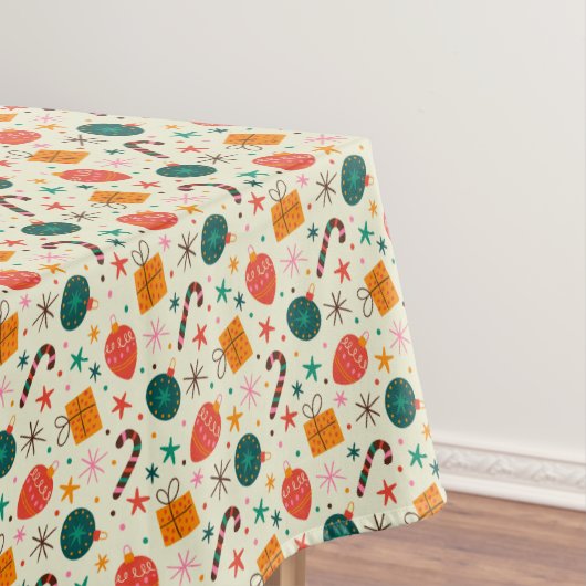レトロクリスマスオーナメントとギフトパターン テーブルクロス (インサイチュ)