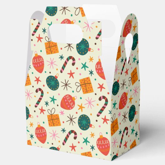 レトロクリスマスオーナメントとギフトパターン フェイバーボックス (オープン)