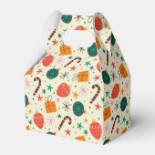 レトロクリスマスオーナメントとギフトパターン フェイバーボックス (正面サイド)