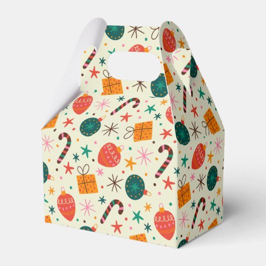 レトロクリスマスオーナメントとギフトパターン フェイバーボックス (正面サイド)