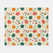 レトロクリスマスオーナメントとギフトパターン フリースブランケット (正面(横))