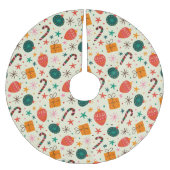 レトロクリスマスオーナメントとギフトパターン ブラッシュドポリエステルツリースカート (正面)