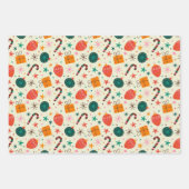 レトロクリスマスオーナメントとギフトパターン ラッピングペーパーシート (正面2)