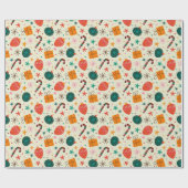 レトロクリスマスオーナメントとギフトパターン ラッピングペーパー (フラット)