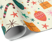 レトロクリスマスオーナメントとギフトパターン ラッピングペーパー (ロールコーナー)