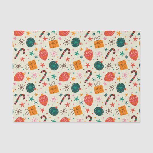 レトロクリスマスオーナメントとギフトパターン 薄葉紙 (正面)