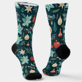 レトロクリスマスオーナメントと花のパターン ソックス (傾斜あり)