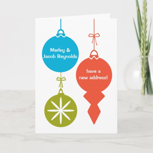 レトロクリスマスオーナメントの新しいアドレスのお知らせ シーズンカード (正面)