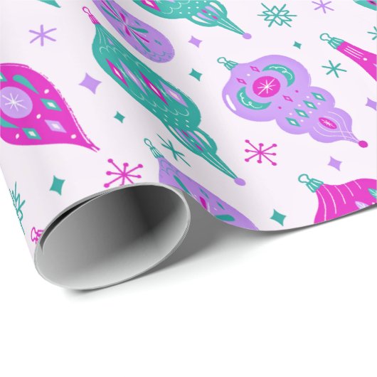 レトロクリスマスオーナメントインピンクティール(緑がかった色)デザイン ラッピングペーパー (ロールコーナー)