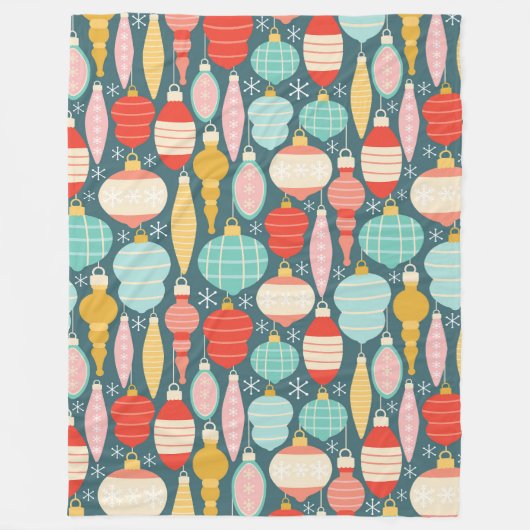 レトロクリスマスオーナメントシームレスパターン フリースブランケット (正面)
