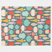 レトロクリスマスオーナメントシームレスパターン フリースブランケット (正面(横))