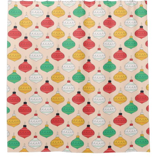 レトロクリスマスオーナメントパターン シャワーカーテン (正面)