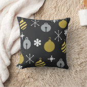 レトロクリスマスオーナメントブラック金ゴールド クッション (ブランケット)