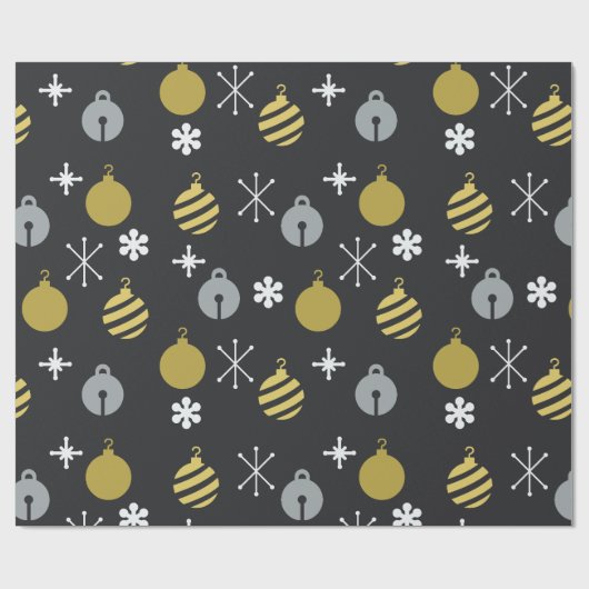 レトロクリスマスオーナメントブラック金ゴールド ラッピングペーパー (フラット)