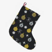 レトロクリスマスオーナメントブラック金ゴールド ラージクリスマスストッキング (正面 (吊り時))