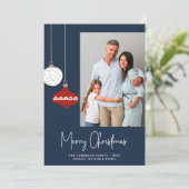 レトロクリスマスオーナメントブルーフォトホリデーカード シーズンカード (スタンド正面)