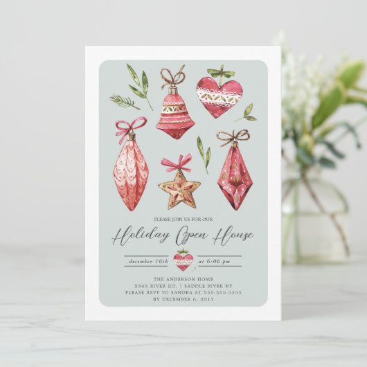 レトロクリスマスオーナメントホリデーオープンハウス 招待状 (スタンド正面)