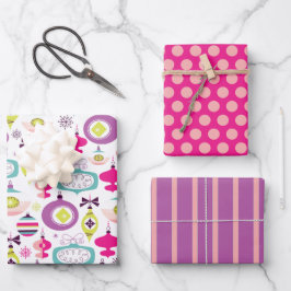 レトロクリスマスオーナメントラップ紙セット ラッピングペーパーシート