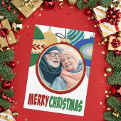 レトロクリスマスオーナメント写真テンプレートフラットカード シーズンカード