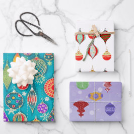 レトロクリスマスオーナメント包装紙シート ラッピングペーパーシート