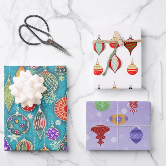 レトロクリスマスオーナメント包装紙シート ラッピングペーパーシート (正面)