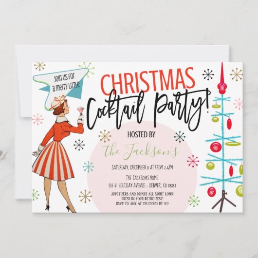 レトロクリスマスカクテルパーティの招待状 招待状 (正面)