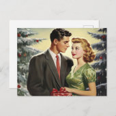 レトロクリスマスカップルのヴィンテージスタイルはがき ポストカード (正面/裏面)