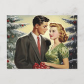 レトロクリスマスカップルのヴィンテージスタイルはがき ポストカード (正面)