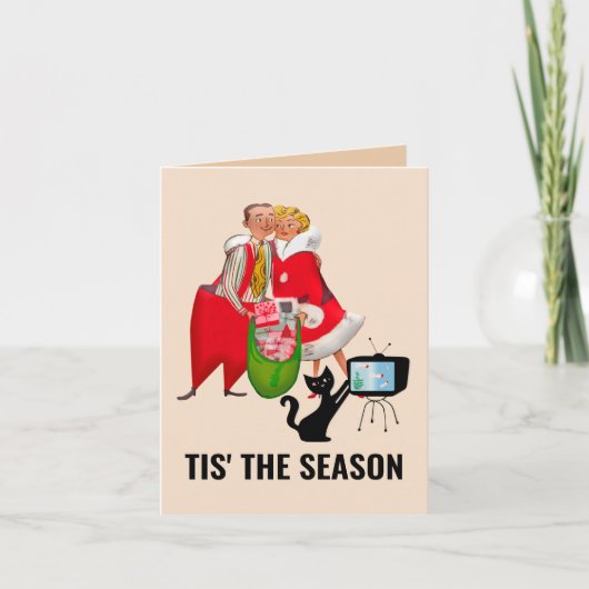 レトロクリスマスカップル&猫グリーティングカード シーズンカード (正面)