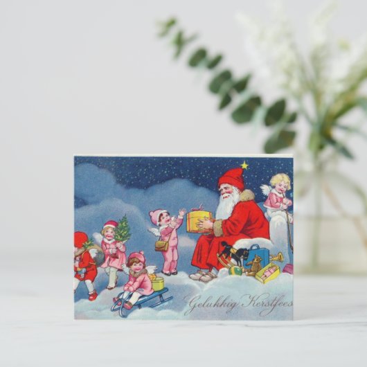 レトロクリスマスカードクラシック:ノスタルジアのデザイン シーズンポストカード (スタンド正面)