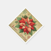 レトロクリスマスカードスタイルPoinsettia Decompage スタンダードカクテルナプキン (角)
