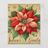 レトロクリスマスカードポインセチア紙 (正面)