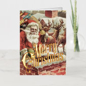 レトロクリスマスカードヴィンテージメリークリスマス 箔シーズンカード (正面)