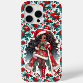 レトロクリスマスガールと雪の赤いハート iPhone 15 PRO MAXケース