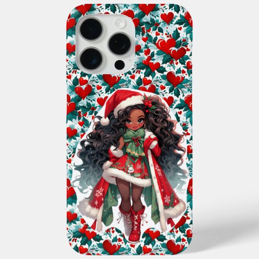 レトロクリスマスガールと雪の赤いハート Case-Mate iPhoneケース (裏面)