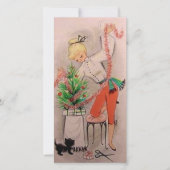 レトロクリスマスガールトリミングツリーカスタム シーズンカード (正面)