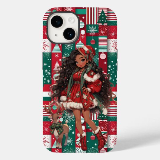 レトロクリスマスガール&トナカイ Case-Mate iPhoneケース (裏面)