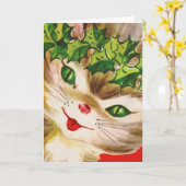 レトロクリスマスキャットクリスマス カード (黄色い花)