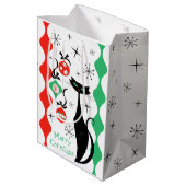 レトロクリスマスキャットストライプキャットメリークリスマス ミディアムペーパーバッグ (裏面アングル)