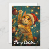 レトロクリスマスキャットツリーカスタム文字 シーズンカード (正面/裏面)