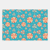 レトロクリスマスキャンディーケーンブルー ラッピングペーパーシート (正面3)